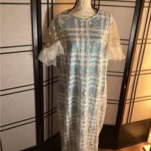 4X PASTEL FLORAL  MESH OVERLAY WITH TULLE SHORT SLEEVES